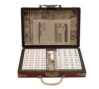 ROYJJ Mahjong - Juego de mahjong con caja de luz, portátil, vintage, tradicional chino, incluye 2 sin impresión, juego de mahjong chino con números