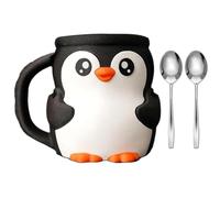ROYJJ Whimsically - Organizador de helado, diseño de pingüinos, soporte doble para cucharas, protectores de bebidas frías con cajón secreto, funda para taza de helado de pingüinos