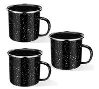 Royouzi Juego de 3 vasos esmaltados de acero inoxidable esmaltado, taza de té, taza de café, juego de 3 piezas, apto para lavavajillas y a la parrilla, para exteriores/camping y regalo (negro)