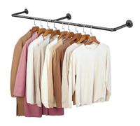 Royouzi Perchero De Pared Industrial Barra Para Ropa de Metal ExtraíBle Montada en la Pared de 184 cm Para Ahorrar Espacio Para Colgar Ropa en el Dormitorio Barra Para Ropa de Tubo Industrial Negro