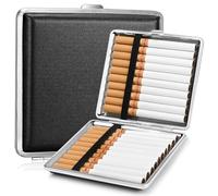 Royouzi Pitillera, juego de 2 pitilleras de cuero metálico, pitillera de acero inoxidable, capacidad para 20 cigarrillos, 10x10x2 cm, adecuada para pantalones, camisa, bolso (negro)