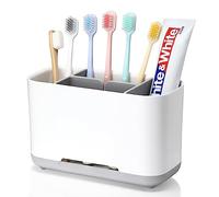Royouzi Soporte para Cepillo de Dientes, Organizador de cepillos de Dientes eléctrico, Soporte Ajustable de plástico para cepillos de Dientes con Base Antideslizante, 4 Compartimentos para cepillos de