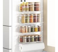 Roysili Magnetic Spice Rack for Refrigerator Magnetic Fridge Shelf for Kitchen Spice Organizer Magnetic Shelf for Fridge Space Saving White 4 Pack with Magnetic Paper Towel Holder