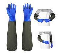 Roysmart Guantes de estanque largos, resistentes al agua, resistentes a soluciones ácidas y alcalinas, guantes de poliuretano con chorro de arena, resistentes a ácidos y álcalis, color azul