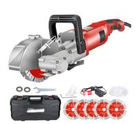 Rozadora de muros con 5 Cuchillas de 125 mm, cortadora eléctrica de muros con maletín, 7500 r/min, Profundidad de Corte de 0-37 mm, Sierra para hormigón, Granito, mármol, hormigón y Piedra Red