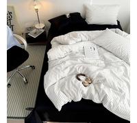 Rozhuhro Juego de Funda nórdica 100% algodón tamaño Queen, Juego de Cama de Rayas Simples con 2 Fundas de Almohada, Juego de 4 Fundas edredón súper Suaves con Cierre de Cremallera,Blanca,Queen