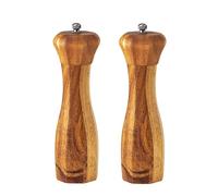 Rozhuhro Juego de molinillos manuales de sal y pimienta de madera, juego de saleros y pimenteros recargables de madera acacia con mecanismo de molienda de cerámica ajustable,8 inches