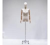 Rozhuhro Maniquí Busto de Señoras, Maniquies Torso con Brazos De Madera Cabeza Desmontable, Altura Ajustable Femenino Maniquies con Metal Base, Ajustable Altura 120-200cm,Four Wheels,C