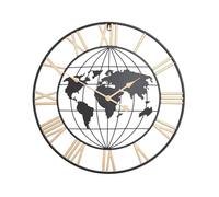 Rozhuhro Reloj de Pared Grande con Mapa del Mundo de 60 cm, Estilo Moderno silencioso con números Romanos Decorativo Funciona con Pilas, Ideal para Casas de Campo, cocinas y oficinas,Negro,60CM