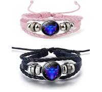 Rozozo 2 pulseras de cuero del zodiaco de los doce - Accesorio de joyería ajustable del zodiaco, Cuero, No es una piedra preciosa