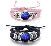Rozozo 2 pulseras de cuero del zodiaco de los doce - Accesorio de joyería ajustable del zodiaco, Cuero, No es una piedra preciosa