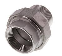 Rp 1 1/2'' x R 1 1/2'' F/M Espiga doble de acero inoxidable de 3 piezas con junta plana 16 Bar
