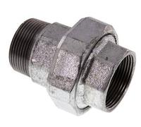 Rp 1 1/2'' x R 1 1/2'' F/M Hierro fundido zincado Espiga doble 3 piezas con junta plana 25 Bar