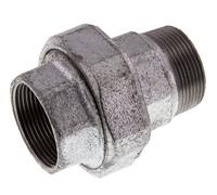 Rp 1 1/2'' x R 1 1/2'' F/M Hierro fundido zincado Espiga doble de 3 piezas con cierre cónico 25 Bar