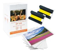 RP-108 Compatible con Canon Selphy CP1500 Papel fotográfic/Cartuchos tinta | 108 Papel fotográfic y 2 Cartuchos de tinta RP-108IN 10x15 cm, para Selphy CP1500 CP1300 CP1200 CP1000 CP910 CP820, 4" x 6"