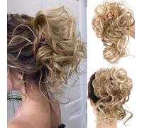 RPAEOY 2 Piezas Moños Postizos Banda Elástica Postizo de Pelo Natural Coleteros Pelo Sintético Rizado Ondulado Extensiones de Cabello Desordenado Postizos para Mujer (Marrón claro)