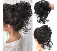 RPAEOY 2 Piezas Moños Postizos Banda Elástica Postizo de Pelo Natural Coleteros Pelo Sintético Rizado Ondulado Extensiones de Cabello Desordenado Postizos para Mujer (Negro)