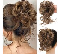 RPAEOY 2 Piezas Moños Postizos Banda Elástica Postizo de Pelo Natural Coleteros Pelo Sintético Rizado Ondulado Extensiones de Cabello Desordenado Postizos para Mujer (Marrón oscuro)