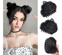 RPAEOY 2 Piezas Moños Postizos de Pelo con Garra Mini Pinza Desordenado Extensión de Moño Sintético Extensiones de Cabello Ondulado para Mujeres (Negro)