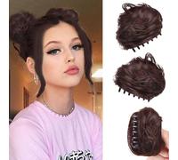 RPAEOY 2 Piezas Moños Postizos de Pelo con Garra Mini Pinza Desordenado Extensión de Moño Sintético Extensiones de Cabello Ondulado para Mujeres (Castaño Oscuro)