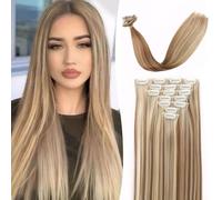 RPAEOY 7 Piezas Extensiones Cabello Clip Liso Largo 22 Pulgadas Peluca Sintética Resistente Calor 16 Clips Aspecto Natural