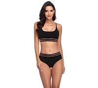 RPAEOY Bikinis Mujer Deportivo De Cintura Alta Color Block Traje De Baño Acolchados Fondo De Malla Retro Bañador 2 Piezas Bikinis con Control De Barriga De Tirantes Ajustables Negro M