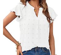 RPAEOY Camiseta Mujer Manga Corta Blusas Cuello en V Camisas Volantes Elegante Suelta T Shirt Túnica Básica Tops Moda Verano (Blanco,L)