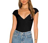 RPAEOY Camiseta Mujer Manga Corta Cuello en V Gasa Blusas Camisas Elegante T Shirt Túnica Básica Tops Moda Verano Cómoda (Negro,S)