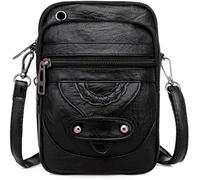 RPAEOY Bolso Bandolera Mujer Teléfono Móvil Cuero PU Múltiples Bolsillos Compartimentos Grandes Puerto Auriculares Pequeña Cremalleras Correa Ajustable Regalos Uso Diario (Negro)