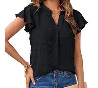 RPAEOY Camiseta Mujer Manga Corta Blusas Cuello en V Camisas Volantes Elegante Suelta T Shirt Túnica Básica Tops Moda Verano (Negro,S)