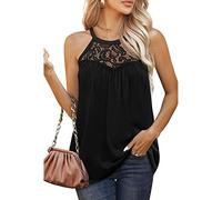 RPAEOY Camiseta sin Mangas para Mujer Algodón Encaje Cuello Redondo Camiseta de Tirantes Tops Casual Top Básico Elegante Verano (Negro,XL)