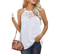 RPAEOY Camiseta sin Mangas para Mujer Algodón Encaje Cuello Redondo Camiseta de Tirantes Tops Casual Top Básico Elegante Verano (Blanco,L)