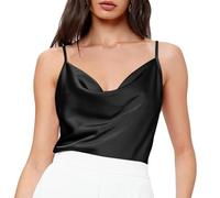 RPAEOY Camiseta Tirantes Mujer Satén Sin Mangas Sexy Cuello V Ajustable Tirantes Tank Top Casual Suelta Suave Verano Camisetas Lencera De Fiesta del Club Negro L