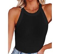 RPAEOY Camiseta Tirantes Mujer Tank Top Camisola Verano Cuello Halter Acanalado sin Mangas Ropa Deportiva Tops Casual Blusa Elegante Algodon