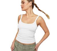 RPAEOY Camiseta Sin Mangas Mujer Cuello Redondo Costilla De Punto Elásticas Tank Top Lencero Casual Básica Verano Crop Top Shirt Suave Slim-Fit Camiseta Tirantes Blanco L