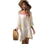 RPAEOY Camisolas Playa Mujer Bikini Cover up Pareo Playa Vestido Gasa con Pompones Túnica Playera Volantes Ropa Baño Verano Beachwear Suelto