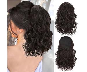 RPAEOY Cola Caballo Ondulado Extensión Cabello Sintético Rizado Corto Coleta Postiza Ajustable Peinado Natural Volumen Instantáneo