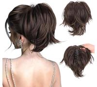 RPAEOY Coleta Postiza Corta Recta Pinza Garra Extensión Cabello Sintético Natural Peinado Rápido Volumen Inmediato