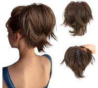 RPAEOY Coleta Postiza Corta Recta Pinza Garra Extensión Cabello Sintético Natural Peinado Rápido Volumen Inmediato