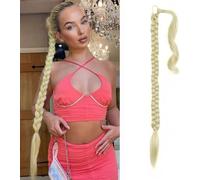 RPAEOY Coleta Postiza Pelo Extensiones Larga Liso Postizos Sintético DIY Coleta Envolvente Ponytail Extensiones De Cola Natural Trenzado Extensiones Pelo Para Mujer Dorado