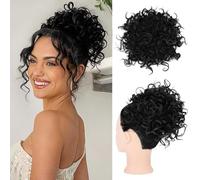RPAEOY Coleta Postiza Rizada Pelo con Drawstring 10 Pulgadas Largas Cola de Caballo Extensiones Ondulado Ponytail Sintético Extension Clip in Postizos de Pelo para Mujeres (Negro)