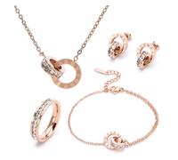 RPAEOY Conjuntos de Joyas para Mujer y Niñas Números Romanos Circón Acero Inoxidable Chapado en Oro Plata Colgante Collar Pendientes Pulsera Anillo Fiesta Boda Nupcial Dama de Honor (Oro rosa)