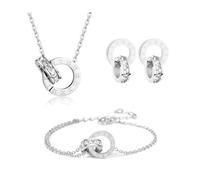 RPAEOY Conjuntos de Joyas para Mujer y Niñas Números Romanos Circón Acero Inoxidable Chapado en Oro 18K Plata Colgante Collar Pendientes Pulsera Fiesta Boda Nupcial Dama de Honor (Plata)