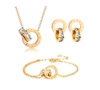 RPAEOY Conjuntos de Joyas para Mujer y Niñas Números Romanos Circón Acero Inoxidable Chapado en Oro 18K Plata Colgante Collar Pendientes Pulsera Fiesta Boda Nupcial Dama de Honor (Oro)