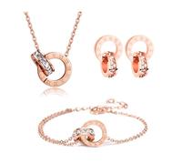 RPAEOY Conjuntos de Joyas para Mujer y Niñas Números Romanos Circón Acero Inoxidable Chapado en Oro 18K Plata Colgante Collar Pendientes Pulsera Fiesta Boda Nupcial Dama de Honor (Oro rosa)