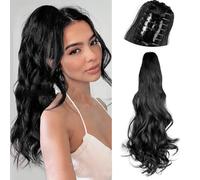 RPAEOY Coleta Postiza Rizada Pelo con Pinza de Garra 22 Pulgadas Largas Cola de Caballo Extensiones Ondulado Ponytail Sintético Extension Clip in Postizos de Pelo para Mujeres (Negro)