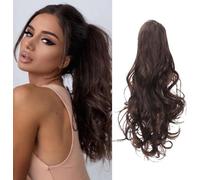 RPAEOY Extensión Cabello Ondulado Cola Caballo Pinza Garra Postizo Natural Sintético Voluminoso Rizado Largo Negro