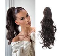 RPAEOY Extensión Cabello Ondulado Cola Caballo Pinza Garra Postizo Natural Sintético Voluminoso Rizado Largo Negro