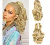 RPAEOY Moños Postizos Coleta de Pelo Natural Rizado Pinza de Garra Cola de Caballo Moño Postiza Larga Ondulada Extension Clip in Postizos de Sintética Rizada Ponytail para Mujeres (Oro Ceniza)