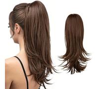 RPAEOY 50 cm Extensiones Pelo Natural Peluca Coleta Postiza Peluca Ligeramente Curvada en el Extremo Adecuado para llevar a Diario y Fiesta Peluca Mujer(Marrón claro)